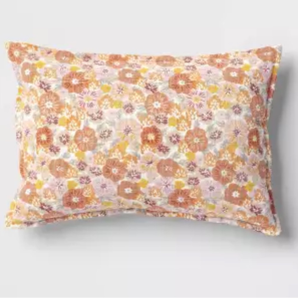 2 piece set THRESHOLD- Floral orange Flower accent home decor pillow- NWTS - Picture 1 of 5